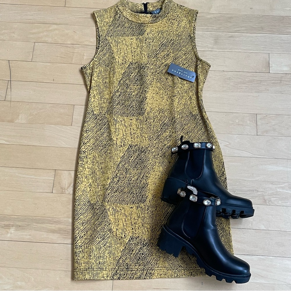 Yellow and Black Shift Dress - Size 8